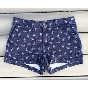 Gap For Good Size 8 Womens 3" Blue Shorts w/Pink Pineapples Chino Casual Fun
